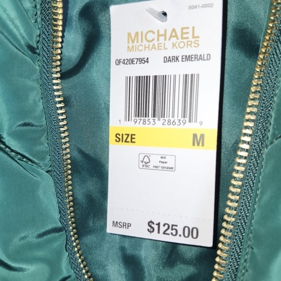 NWT Michael kors Forest Green Quilted Vest with Gold Zipper - Picture 3 of 3